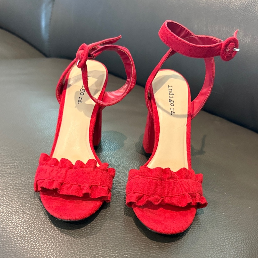 Indigo Red Ruffle Heeled Sandals
